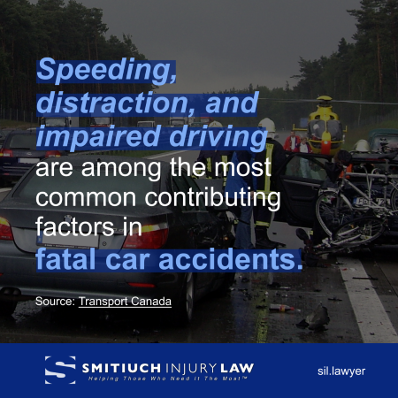 Speeding, distraction, and impaired driving are among the most common contributing factors in fatal car accidents. Source: Transport Canada